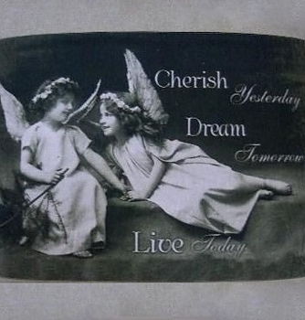 Kuddfodral handgjort Vintage motiv Änglar Cherish Dream Live shabby chic lantlig stil