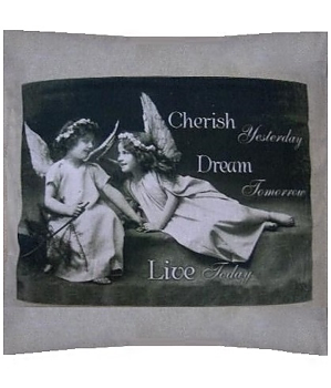 Kuddfodral handgjort Vintage motiv Änglar Cherish Dream Live shabby chic lantlig stil