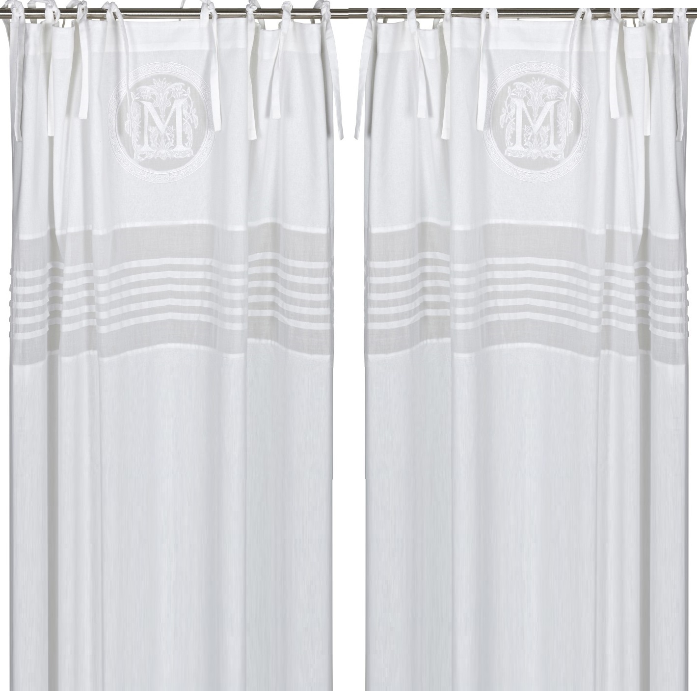 1 par Knytbandslängder Monogram stråveck vit shabby chic, lantlig stil