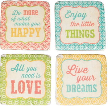 Bordsskonare underlägg glasunderlägg orient pastell  Happy Enjoy Love Dreams 4 set shabby chic lantlig stil