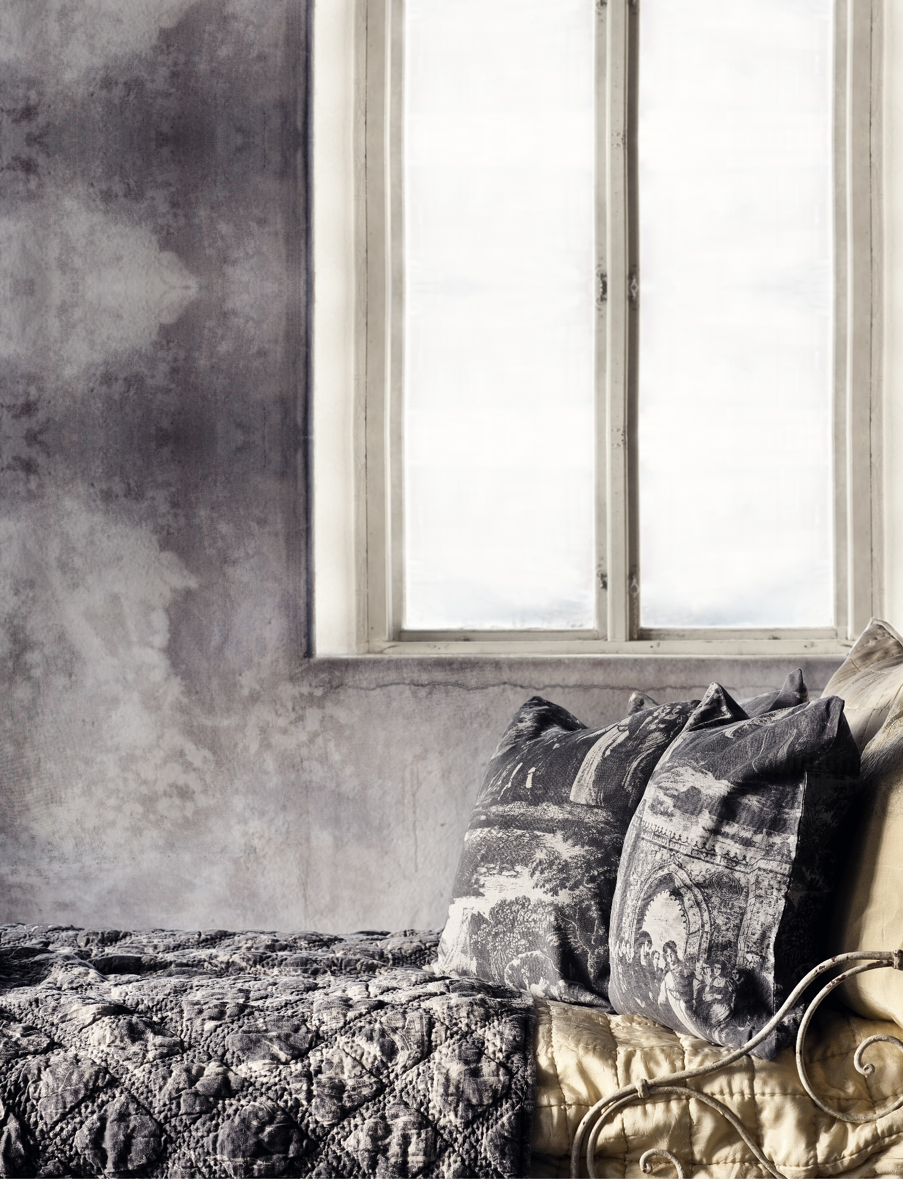 Överkast quilt pläd toile linnen black  dubbelsäng shabby chic lantlig stil