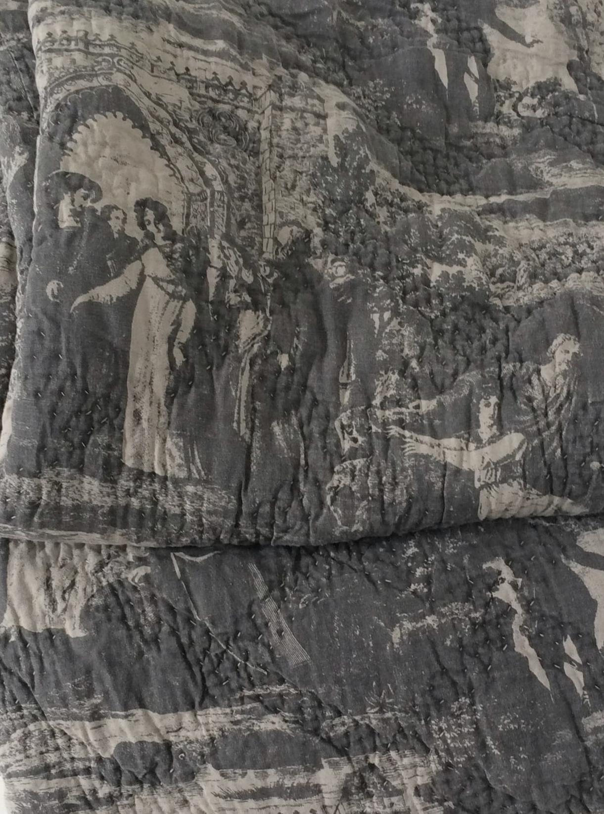 Överkast quilt pläd toile linnen black  dubbelsäng shabby chic lantlig stil - 3