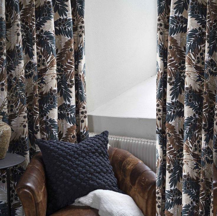 Gardinlängder löv blå beige lantlig stil Gårdsromantik