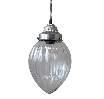 Lampa glaskon stor droppe Chic Antique rillat glas textilsladd tak kopp shabby chic lantlig stil