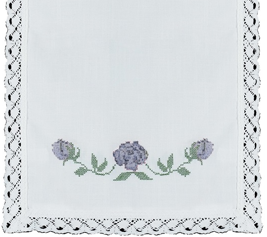 Vit löpare spets broderade blå rosor korsstygn shabby chic lantlig stil - 2