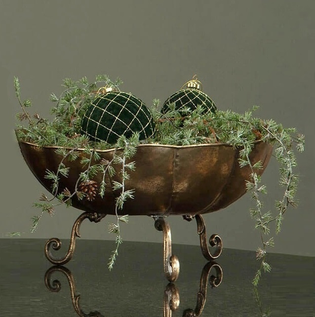 Skål antikbehandlad guld plåt på ben shabby chic lantlig stil Gårdsromantik - 2