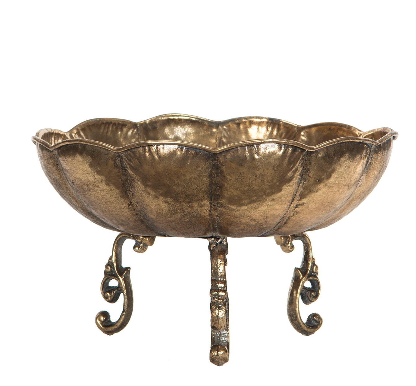 Skål antikbehandlad guld plåt på ben shabby chic lantlig stil Gårdsromantik