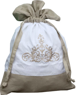 Liten tvättpåse skopåse med broderi shabby chic lantlig stil