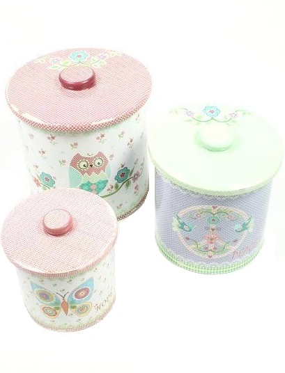 Plåtburk 3 storlekar rund rosa turkos shabby chic lantlig stil