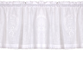 Kappa gardinkappa metervara vit med vitt broderi spets shabby chic lantlig stil