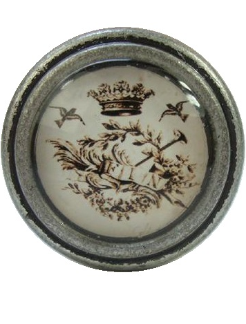 Metall och glasknopp Kungligt emblem shabby chic lantlig stil