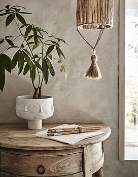 Kruka urna skål FACE ansikte vit metall shabby chic lantlig stil Gårdsromantik