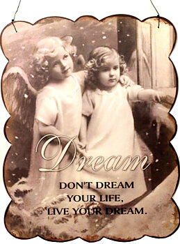 Plåtskylt skylt Dream änglar shabby chic lantlig stil