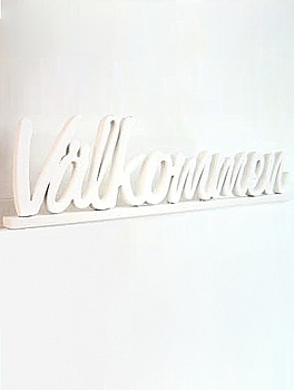Välkommen stående vitt ord shabby chic lantlig stil