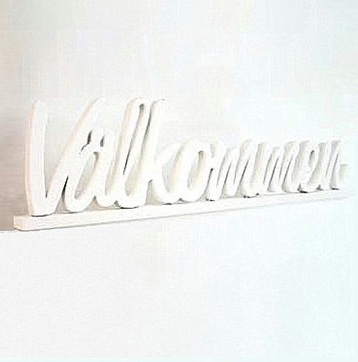 Välkommen stående vitt ord shabby chic lantlig stil