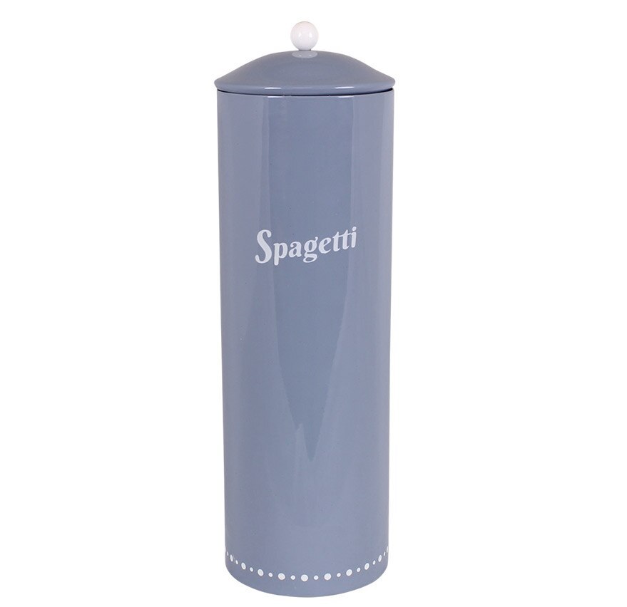 Gammaldags plåtburk Spagetti blå emalj vit knopp lantlig stil shabby chic lantstil retro gårdsromantik