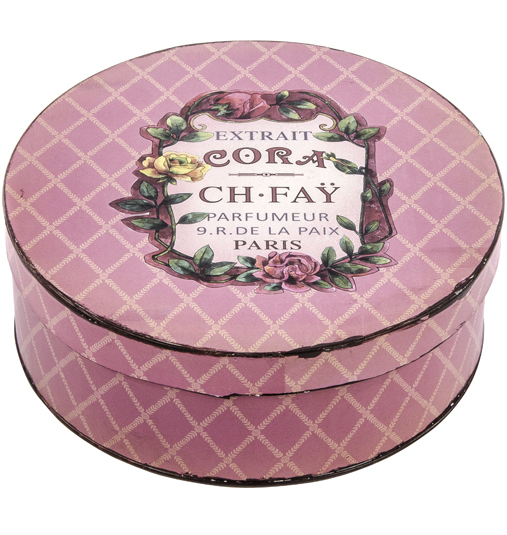 Fransk stor rosa plåtask Parfym reklam rosor shabby chic lantlig stil