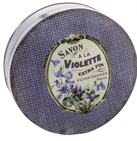 Fransk mellan lavendel plåtask savon reklam viol shabby chic lantlig stil