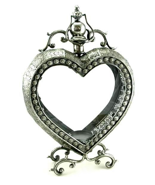 Hjärtformad lykta silver romantisk shabby chic lantlig stil