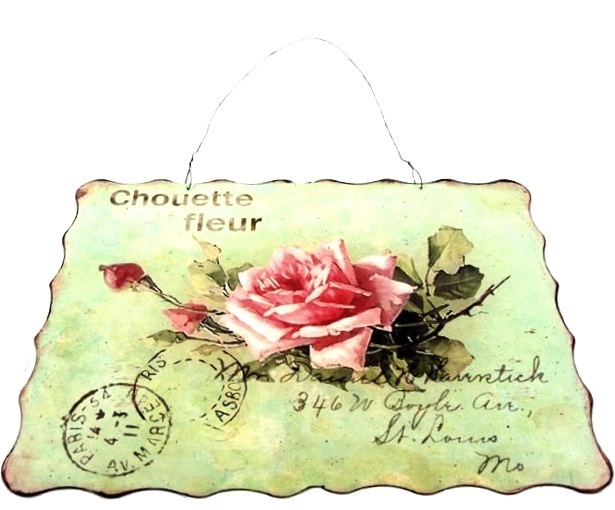 Plåtskylt skylt rosa ros fleur habby chic lantlig stil fransk lantstil