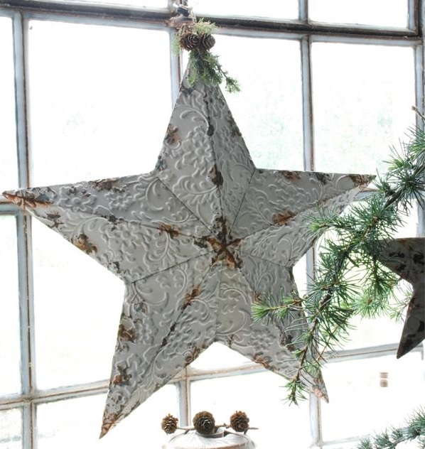 Stor antikbehandlad stjärna handgjord adventsstjärns i metall Jeanne d´Arc Living