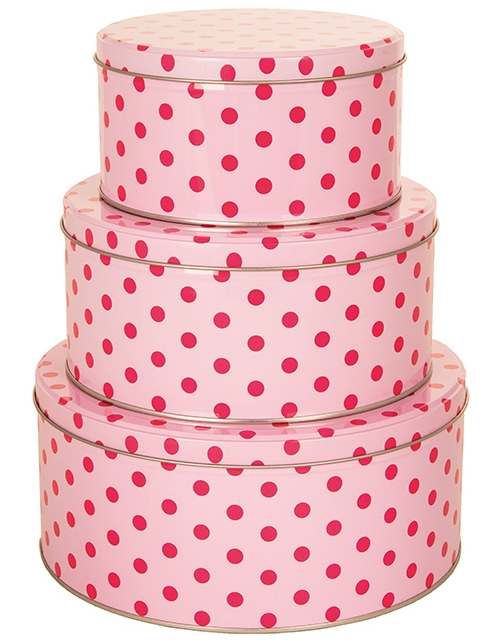 Plåtburk 3 storlekar rund rosa rosa prickig shabby chic lantlig stil