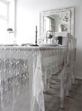 Skir vit tyll 4 meter broderade blommor Jeanne d'Arc Living Shabby chic lantlig stil - 3