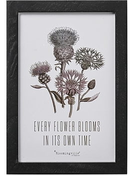 Tavla Every flower blooms in its own time Bloomingville svart träram shabby chic lantlig stil