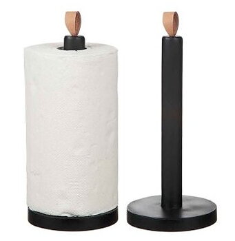Hushållsrullehållare svart trä läder shabby chic lantlig stil