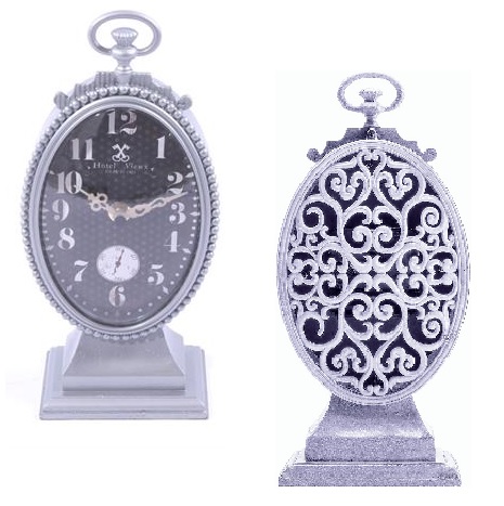 Bordsur klocka bordsklocka Vintage Silver ornament shabby chic lantlig stil Gårdsromantik - 3