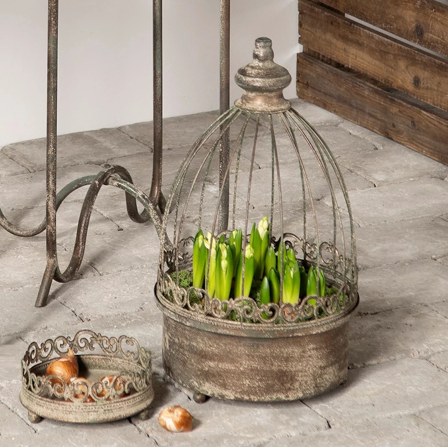 Fågelbur antik grönbrun planteringsbur liten shabby chic lantlig stil Gårdsromantik - 2