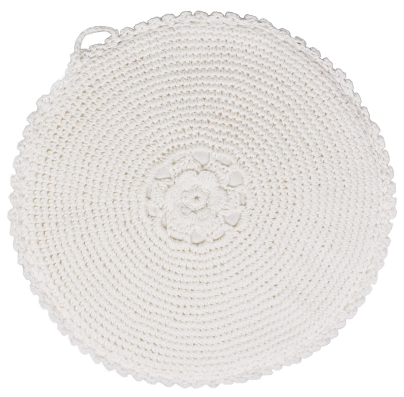 Grytlapp handvirkad rund vit chic antique shabby chic lantlig stil