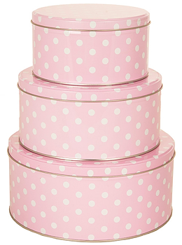 Plåtburk 3 storlekar rund rosa vit prickig shabby chic lantlig stil