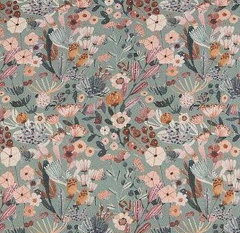 Gardinkappa Vintage Blomsteräng grön lantlig stil Boho Gårdsromantik
