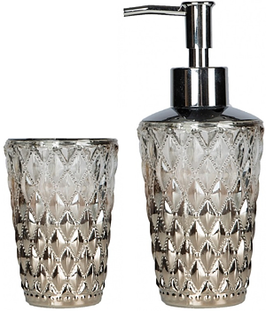 Tvålpump tandborstglas fattigmanssilver diamant shabby chic lantlig stil