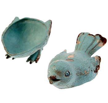 Turkos smyckesgömma ask metall fågel litet smyckesskrin duck egg shabby chic lantlig stil