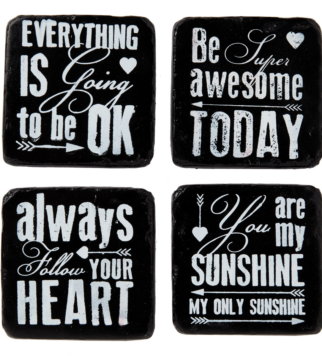 Underlägg glasunderlägg Heart, Sunshine, Awesome, Ok 4 set shabby chic lantlig stil