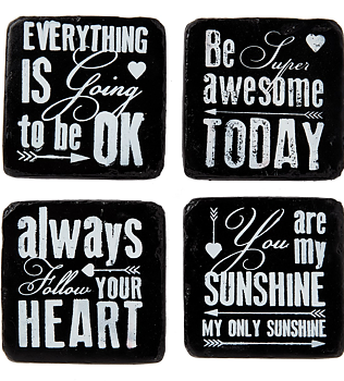 Underlägg glasunderlägg Heart, Sunshine, Awesome, Ok 4 set shabby chic lantlig stil