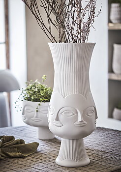Stor Vas urna FACE ansikte vit metall shabby chic lantlig stil Gårdsromantik