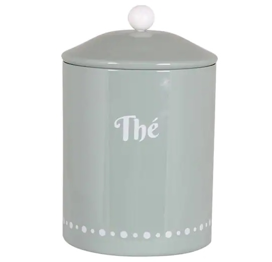 Thé burk grön med knopp i emalj lantlig stil retro