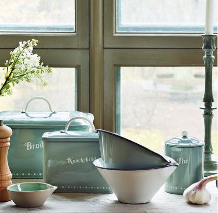 Thé burk grön med knopp i emalj lantlig stil retro - 2