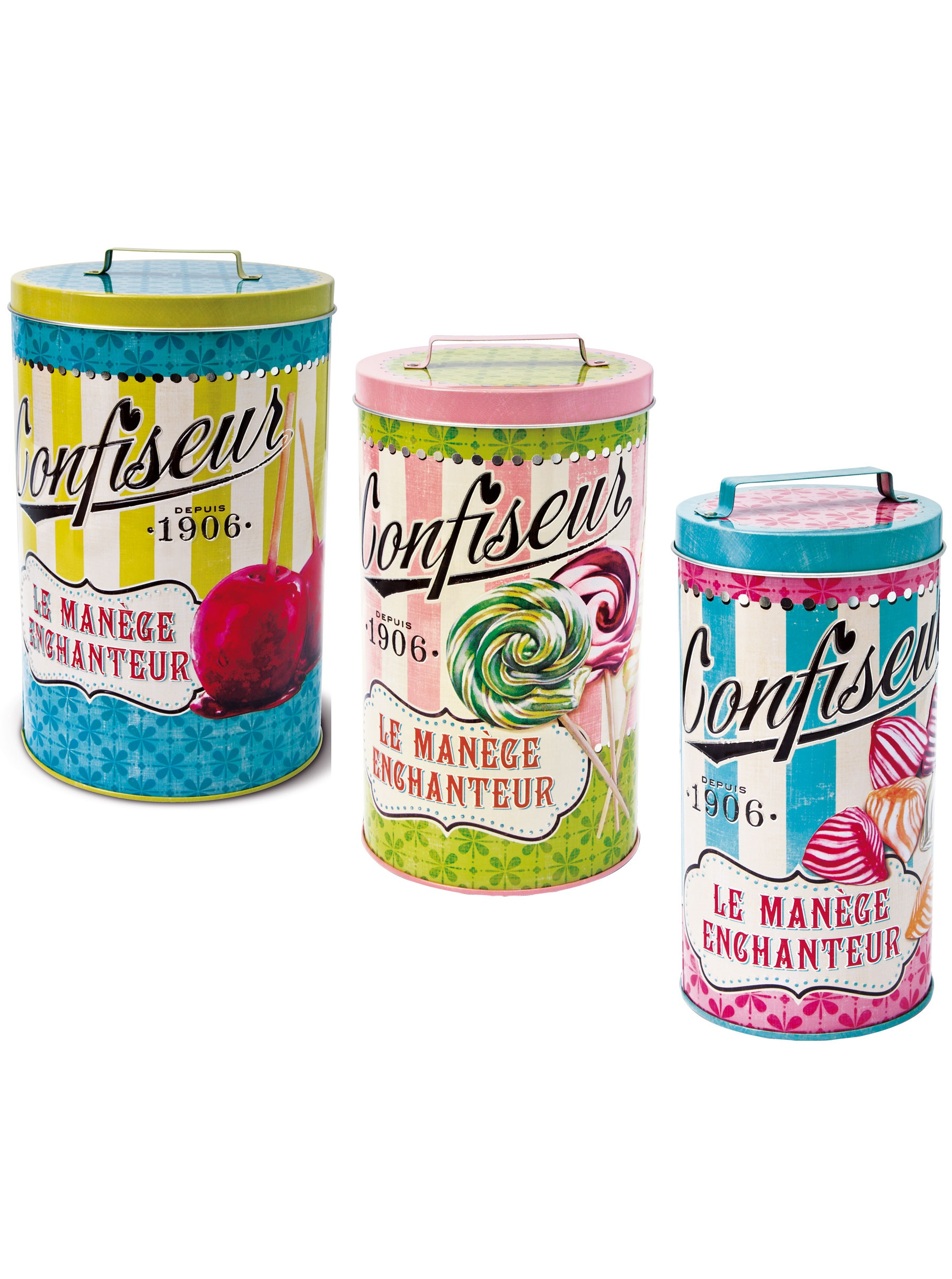 Plåtburkar 3 set retro Bonbons karameller  karamellburkar shabby chic lantlig stil
