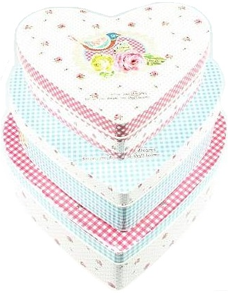 Plåtburk Hjärta 3 storlekar rosa blå turkos röd rosor prickig shabby chic lantlig stil