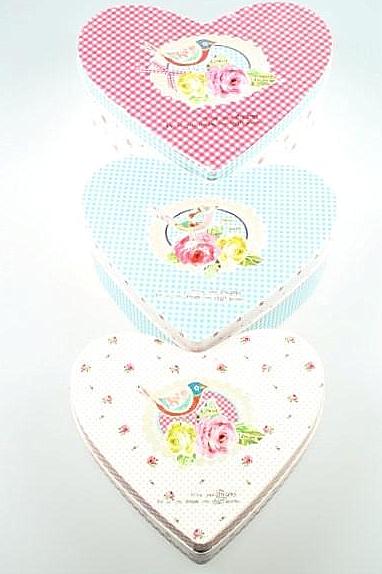 Plåtburk Hjärta 3 storlekar rosa blå turkos röd rosor prickig shabby chic lantlig stil - 2