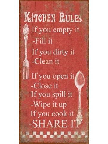 Plåtskylt med magnet  Kitchen Rules shabby chic lantlig stil.