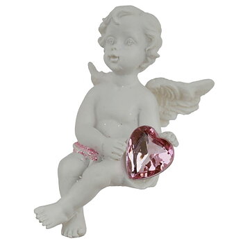  Sittande kantängel ängel gammaldags kerub med rosa "diamant" hjärta shabby chic lantlig stil Gårdsromantik