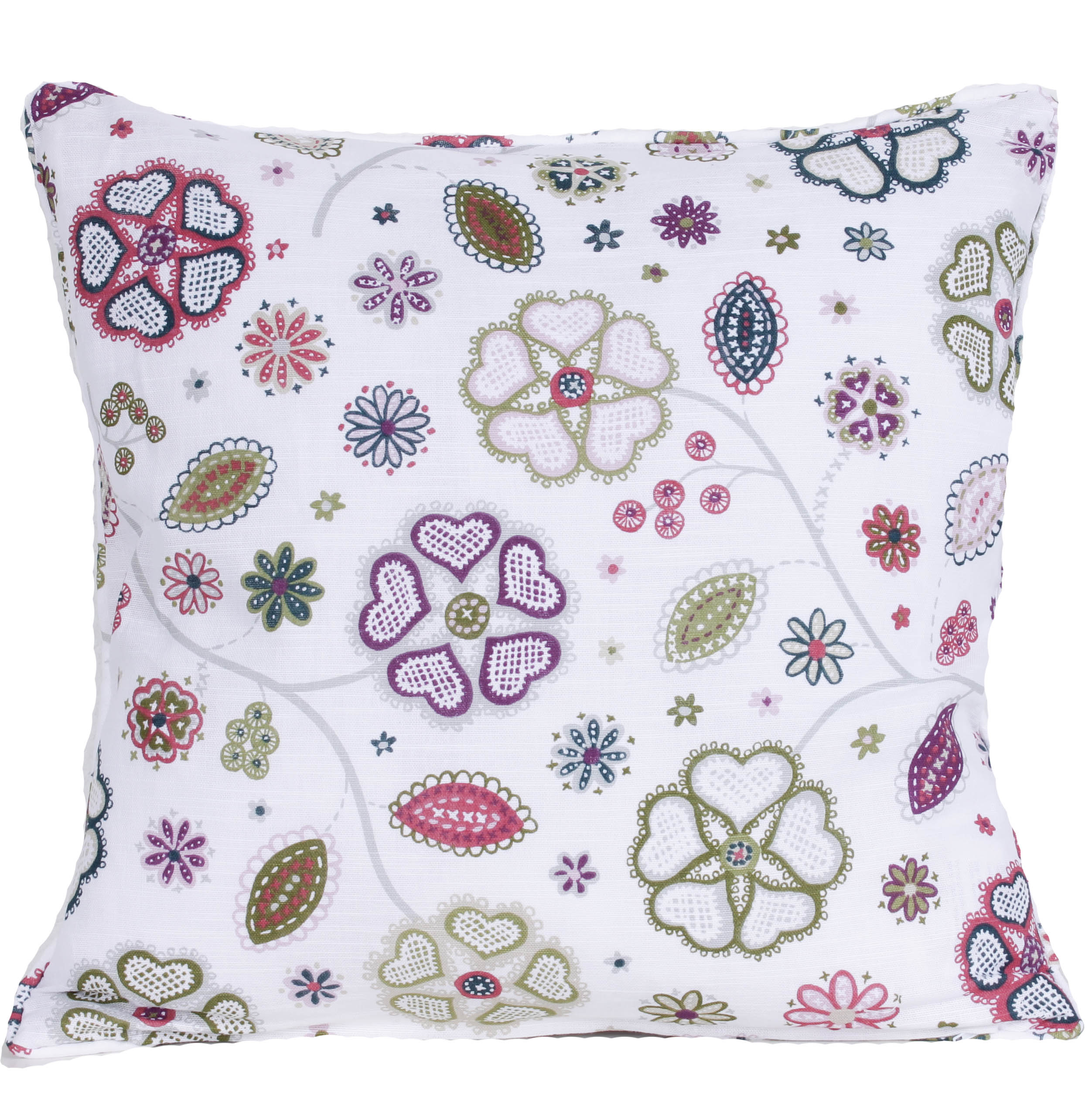 Kuddfodral vitt rosa blå grönt blommönster shabby chic lantlig stil