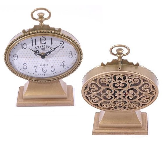 Bordsur klocka bordsklocka Vintage Ornament Guld shabby chic lantlig stil Gårdsromantik