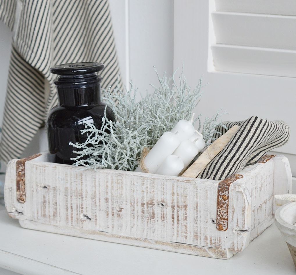 Handmade old wooden box brick shape antique white unique with iron fittings country style rustic - 2