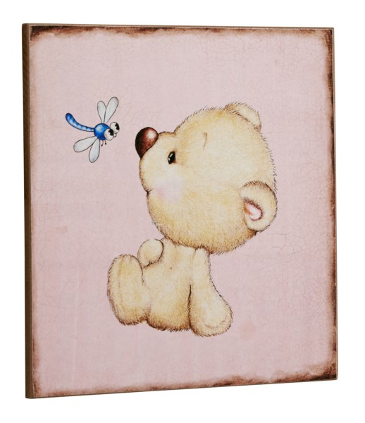 Tavla nallebjörn trollslända rosa shabby chic lantlig stil